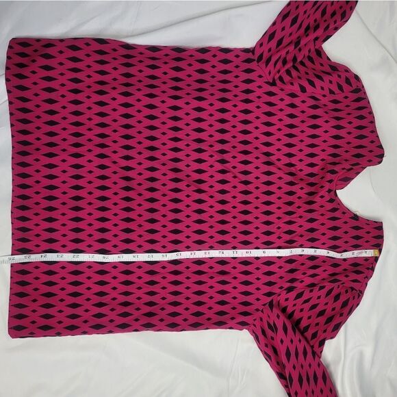 VINTAGE 90s blouse fuschia diamond printed‎ long sleeve M - Picture 7 of 7